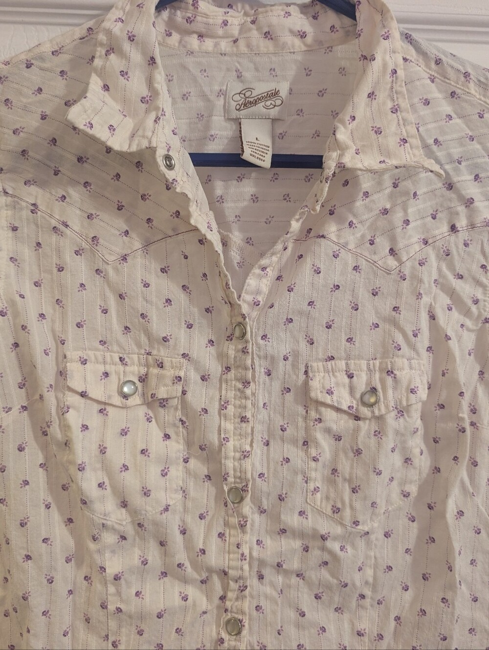Aeropostale Pearl Snap Teen/Women's Size Large Western Floral Shirt Y2K Vintage